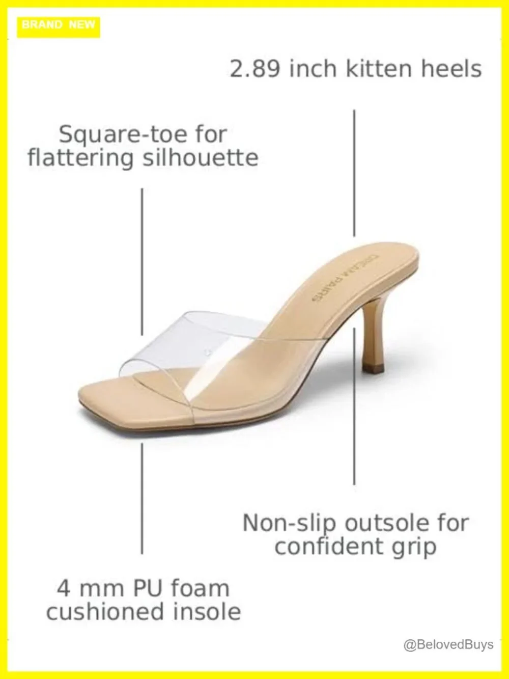 Women's Square Toe Kitten Mule Heels Slip-On TPU 2.89 Inch Low Heel